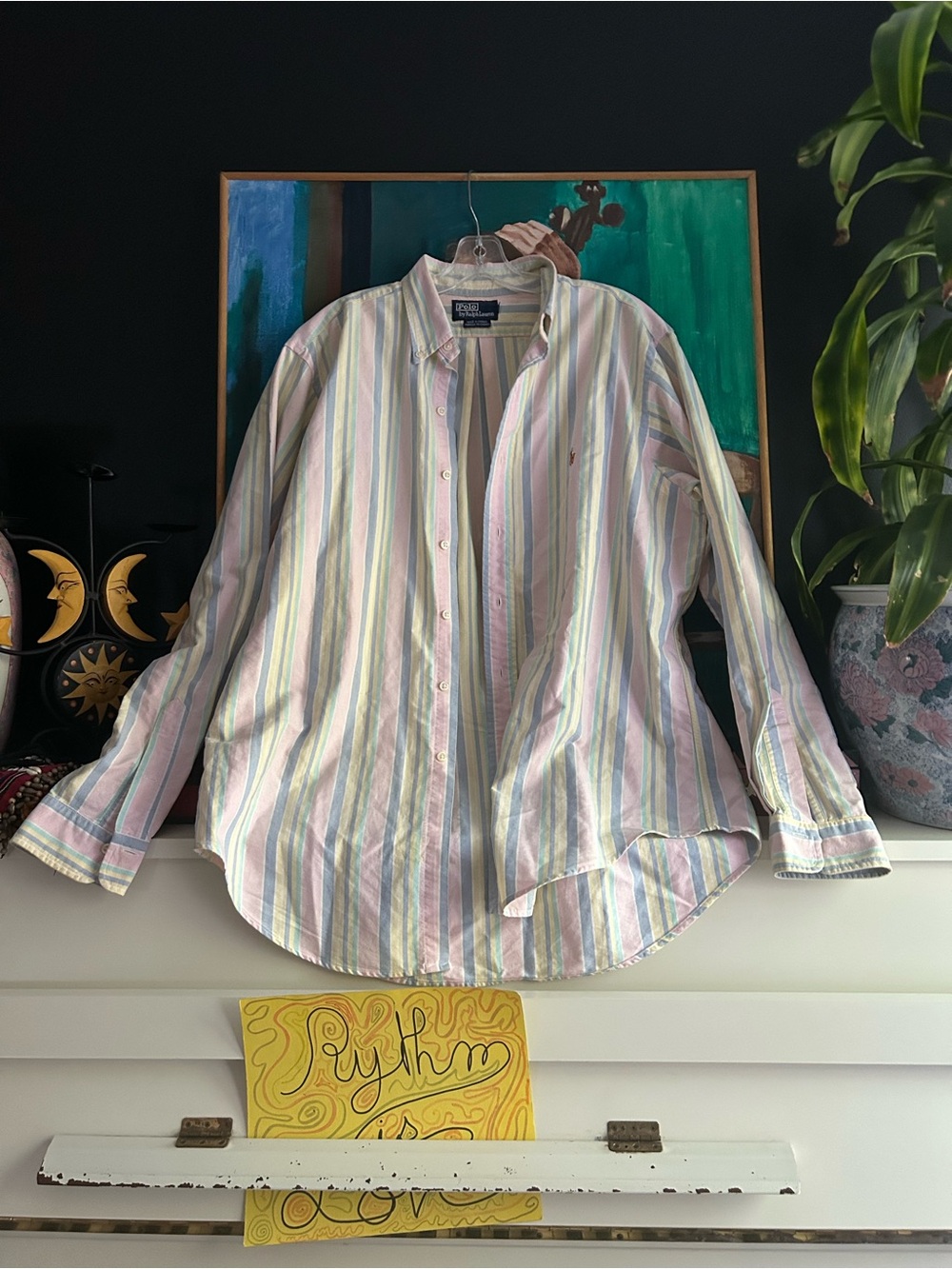 Vintage Polo Ralph Lauren Pastel Stripe Oxford Button Down Shirt Made Canada